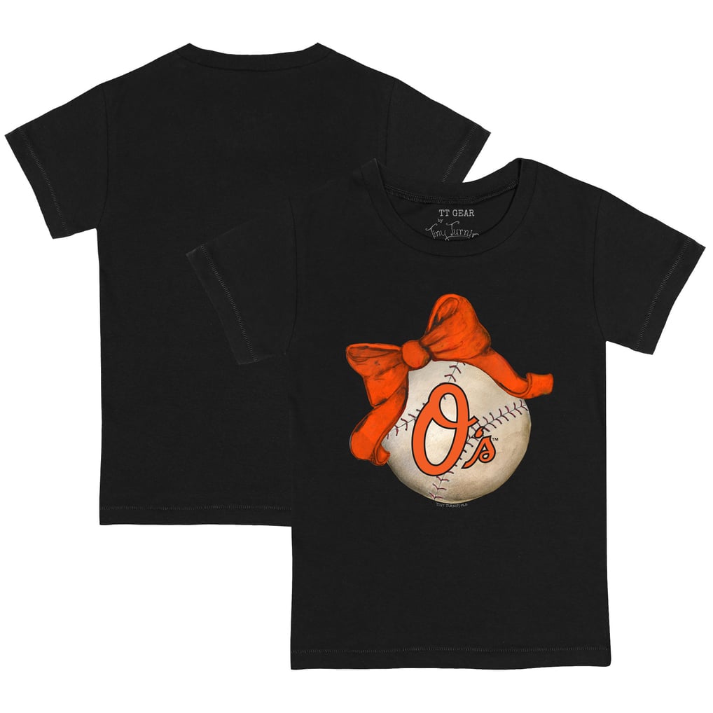 Baltimore Orioles Tiny Turnip Youth Baseball Bow T-Shirt - Black