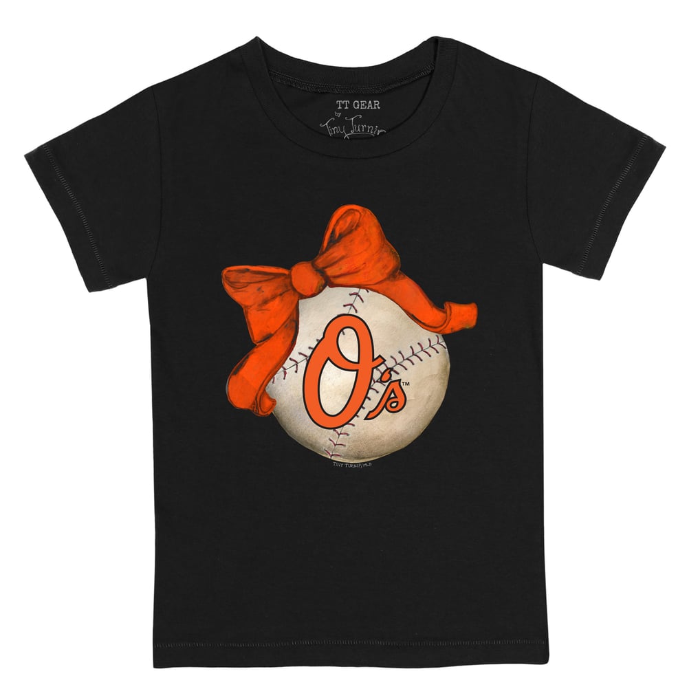 Baltimore Orioles Tiny Turnip Youth Baseball Bow T-Shirt - Black