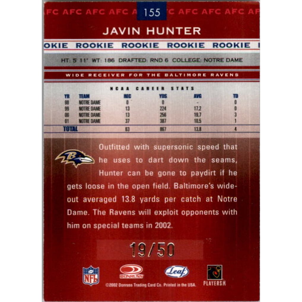 2002 Leaf Rookies and Stars Longevity #155 Javin Hunter
