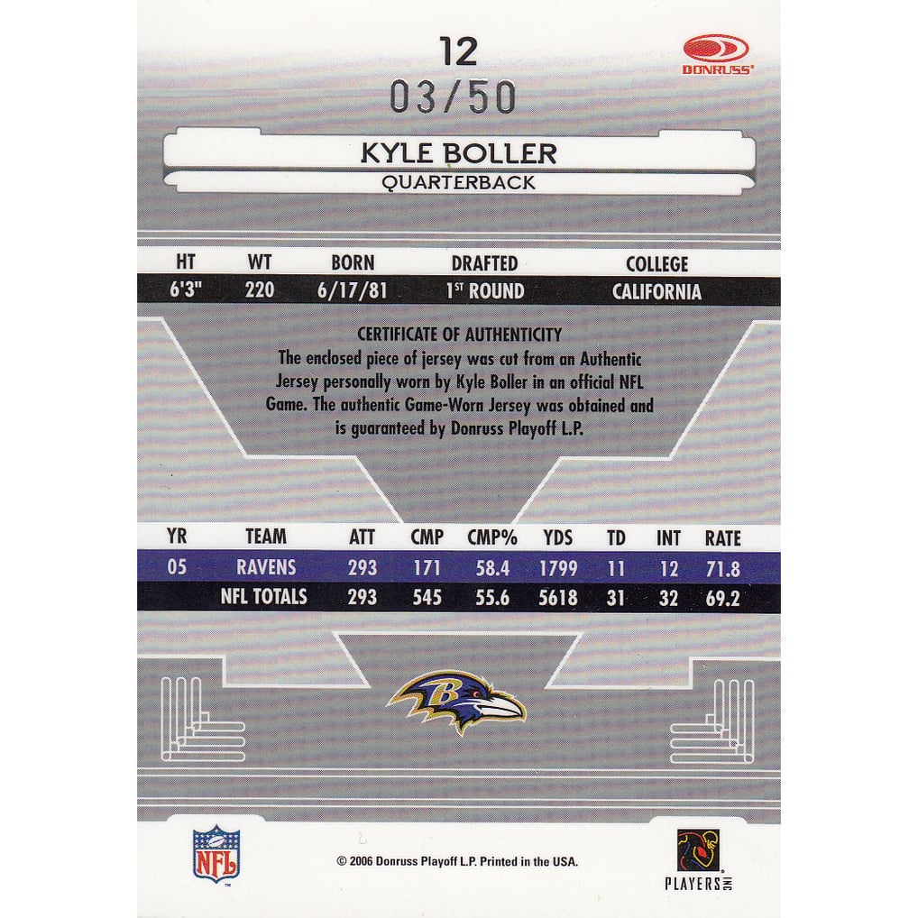 2006 Leaf Certified Materials Mirror Blue Materials #12 Kyle Boller