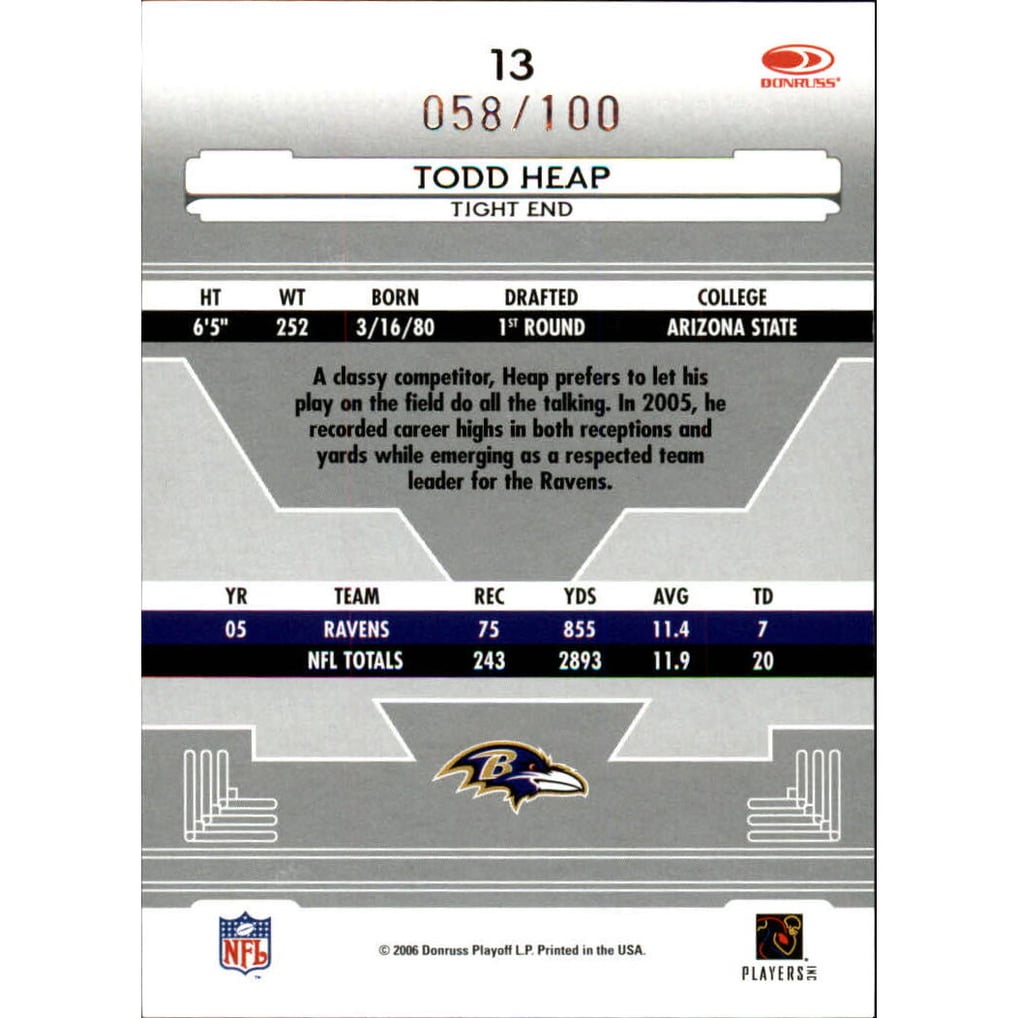 2006 Leaf Certified Materials Mirror Red #13 Todd Heap