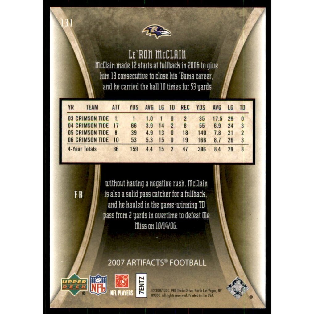 2007 Artifacts Gold #131 Le'Ron McClain