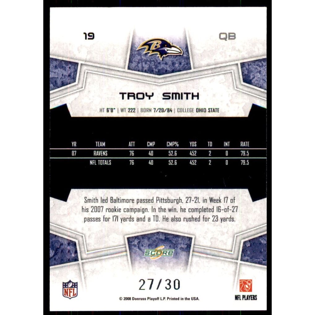 2008 Select Red Zone #19 Troy Smith