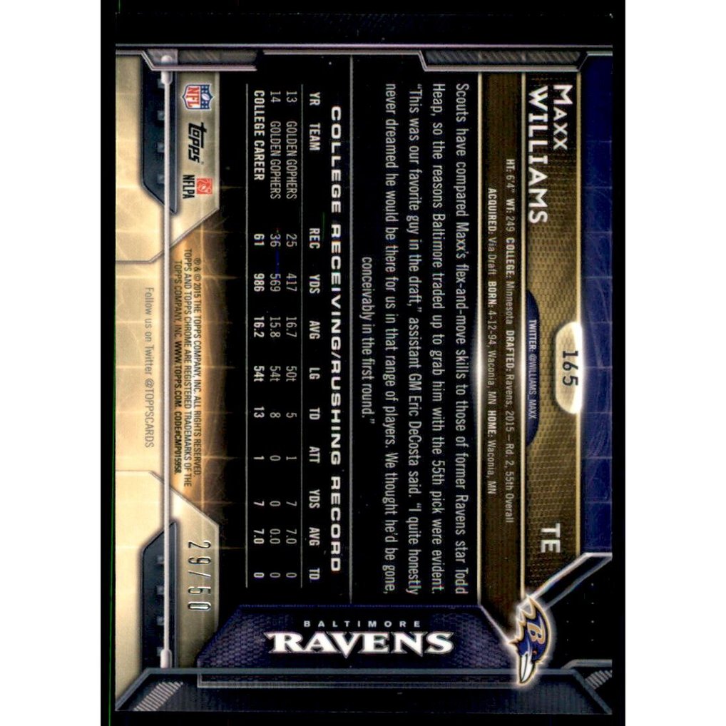 2015 Topps Chrome Gold Refractors #165 Maxx Williams