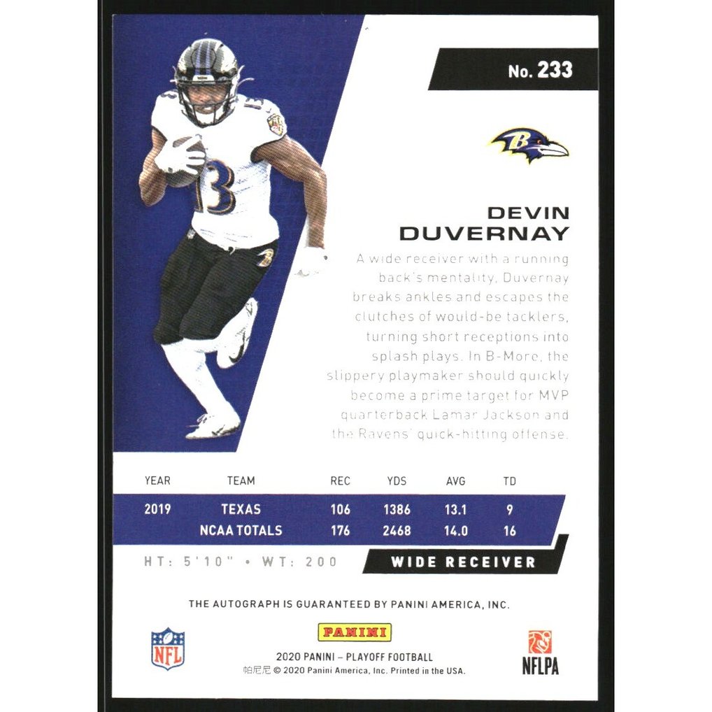 2020 Playoff Rookie Autographs #233 Devin Duvernay