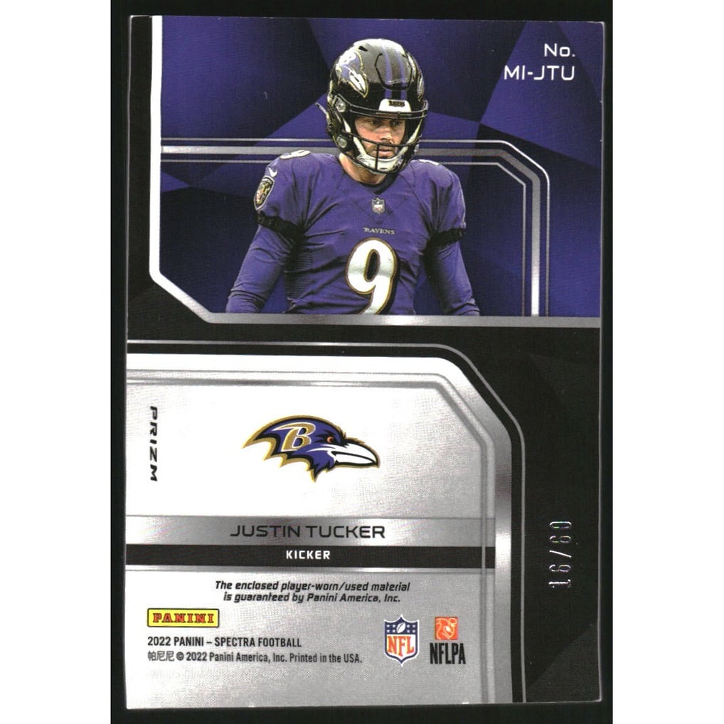 2022 Panini Spectra Max Impact Materials Neon Blue #6 Justin Tucker