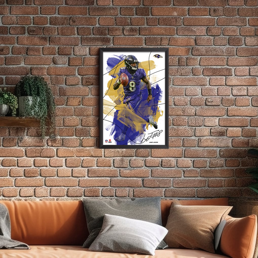 Lamar Jackson Baltimore Ravens 14" x 20" Brush Stroke Player Framed Art Print