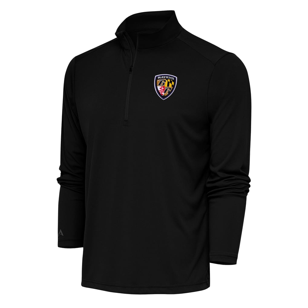 Baltimore Ravens Antigua Team Logo Throwback Tribute Quarter-Zip Pullover Top - Black