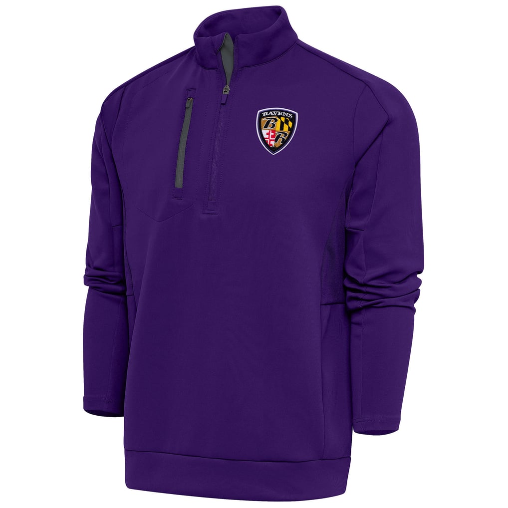 Baltimore Ravens Antigua Team Logo Throwback Generation Quarter-Zip Pullover Top - Purple