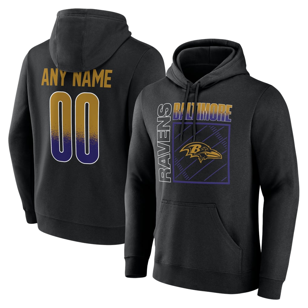 Baltimore Ravens Big & Tall Home Field Pop Personalized Name & Number Hoodie - Black