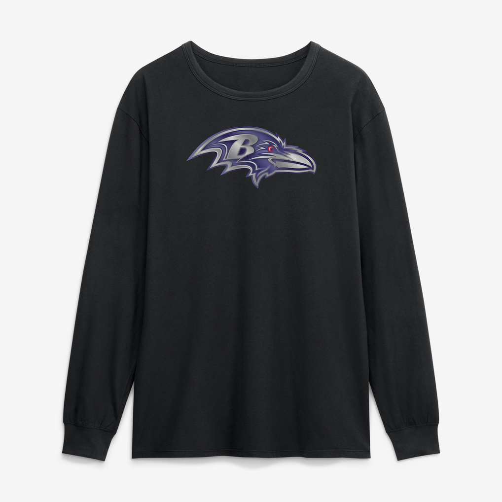 Baltimore Ravens  Metallic Mascot Long Sleeve T-Shirt - Black