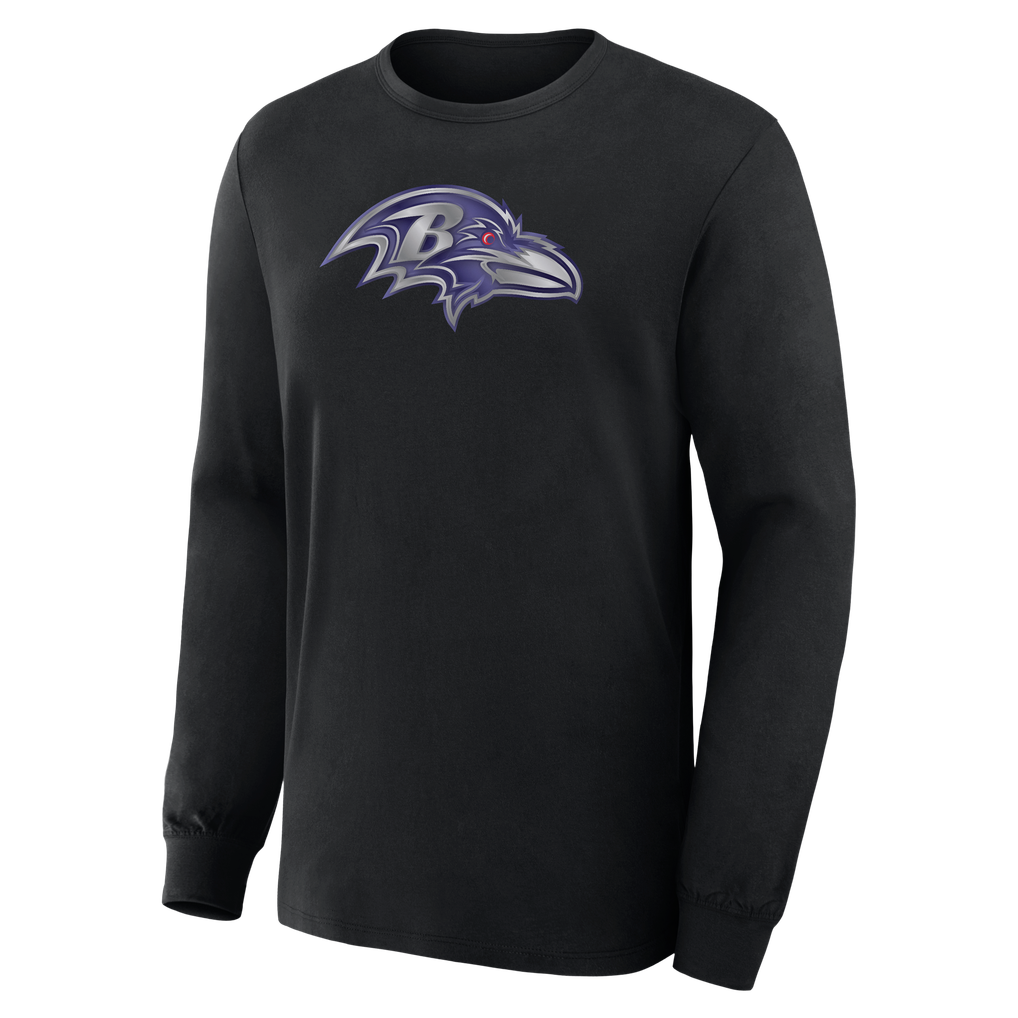Baltimore Ravens  Metallic Mascot Long Sleeve T-Shirt - Black