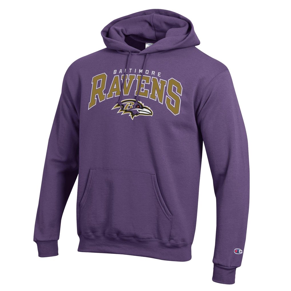 Baltimore Ravens Champion Powerblend Arch over Logo Hoodie - Purple