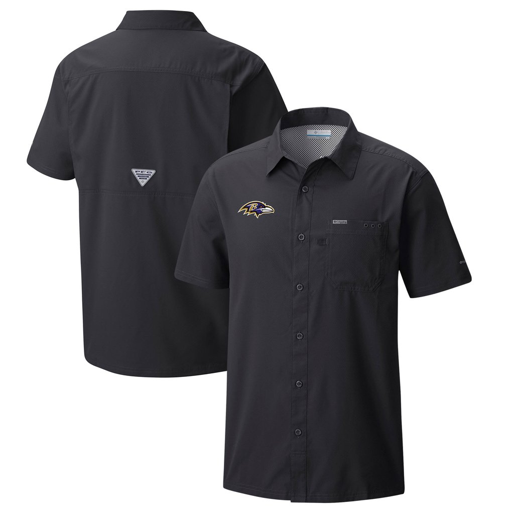  Baltimore Ravens Columbia Slack Tide Omni-Wick Button-Up Camp Shirt - Black
