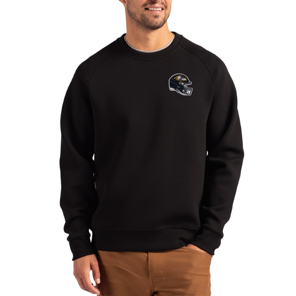 Baltimore Ravens Cutter & Buck Helmet Roam Recycled Raglan Pullover Sweatshirt - Black
