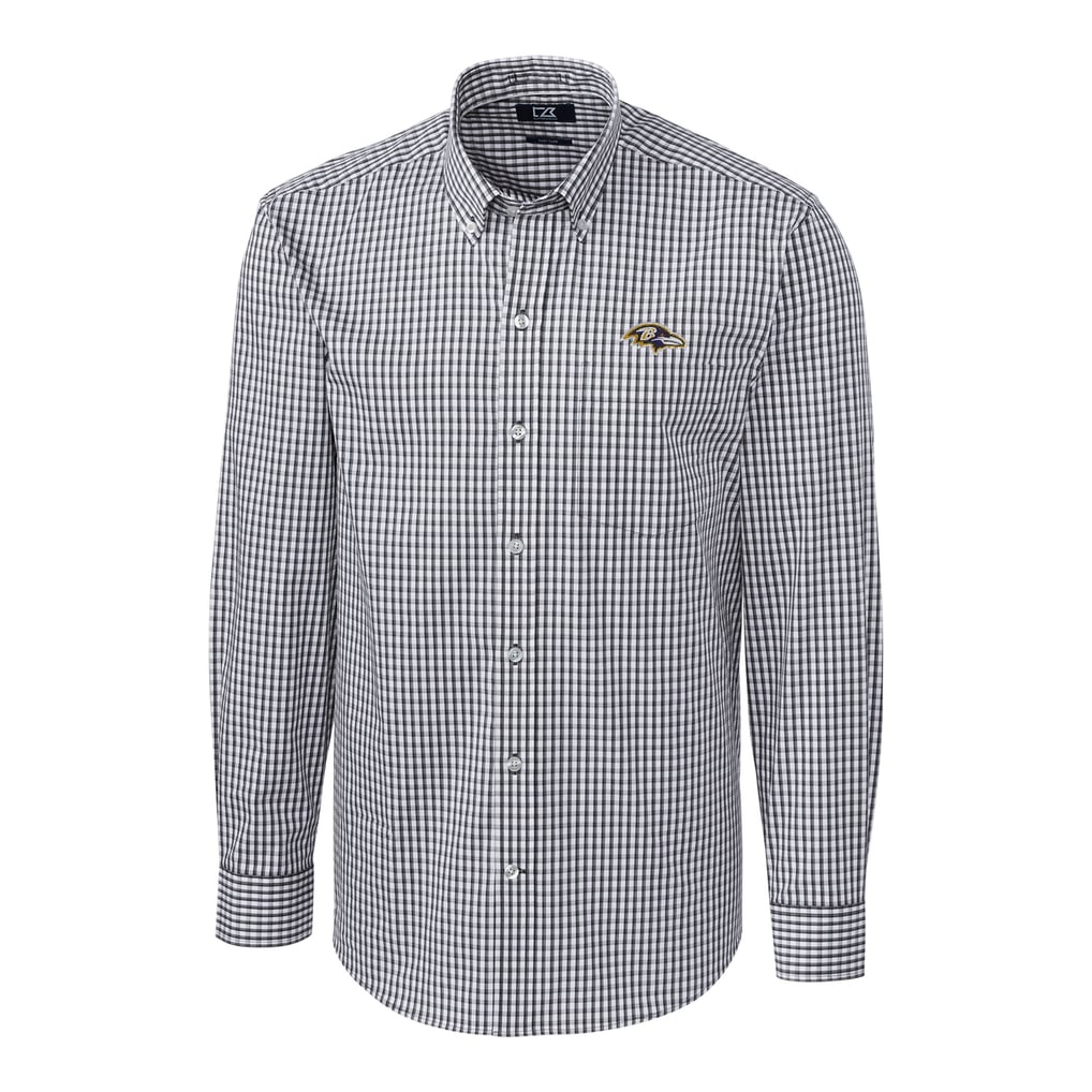 Baltimore Ravens Cutter & Buck Big & Tall Stretch Gingham Long Sleeve Woven Button Down Shirt - Charcoal