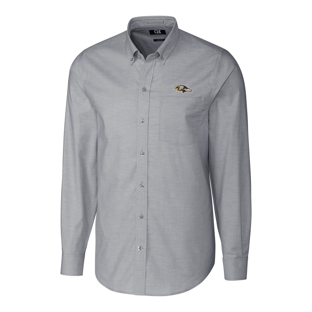 Baltimore Ravens Cutter & Buck Big & Tall Stretch Oxford Long Sleeve Woven Button-Down Shirt - Charcoal