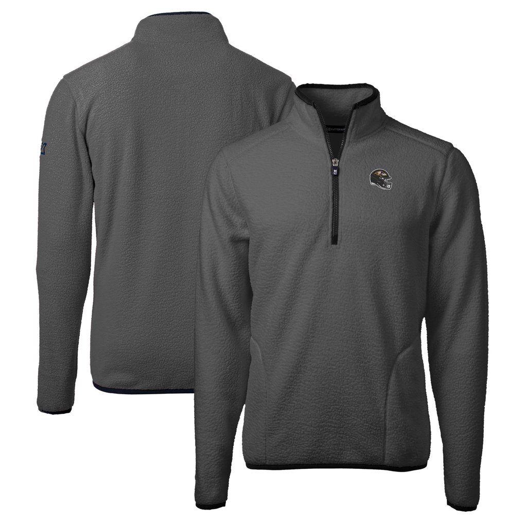 Baltimore Ravens Cutter & Buck Helmet Cascade Eco Sherpa Fleece Quarter-Zip Pullover Jacket - Gray/Black