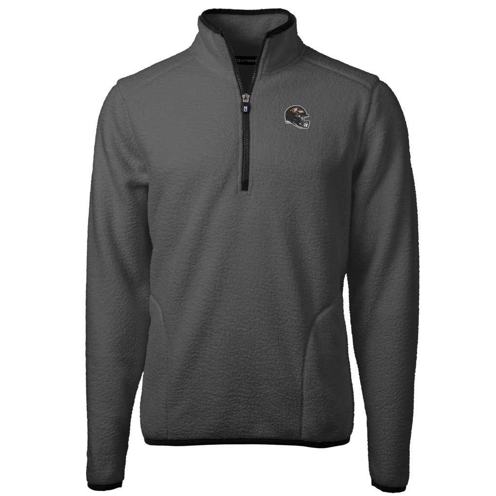 Baltimore Ravens Cutter & Buck Helmet Cascade Eco Sherpa Fleece Quarter-Zip Pullover Jacket - Gray/Black