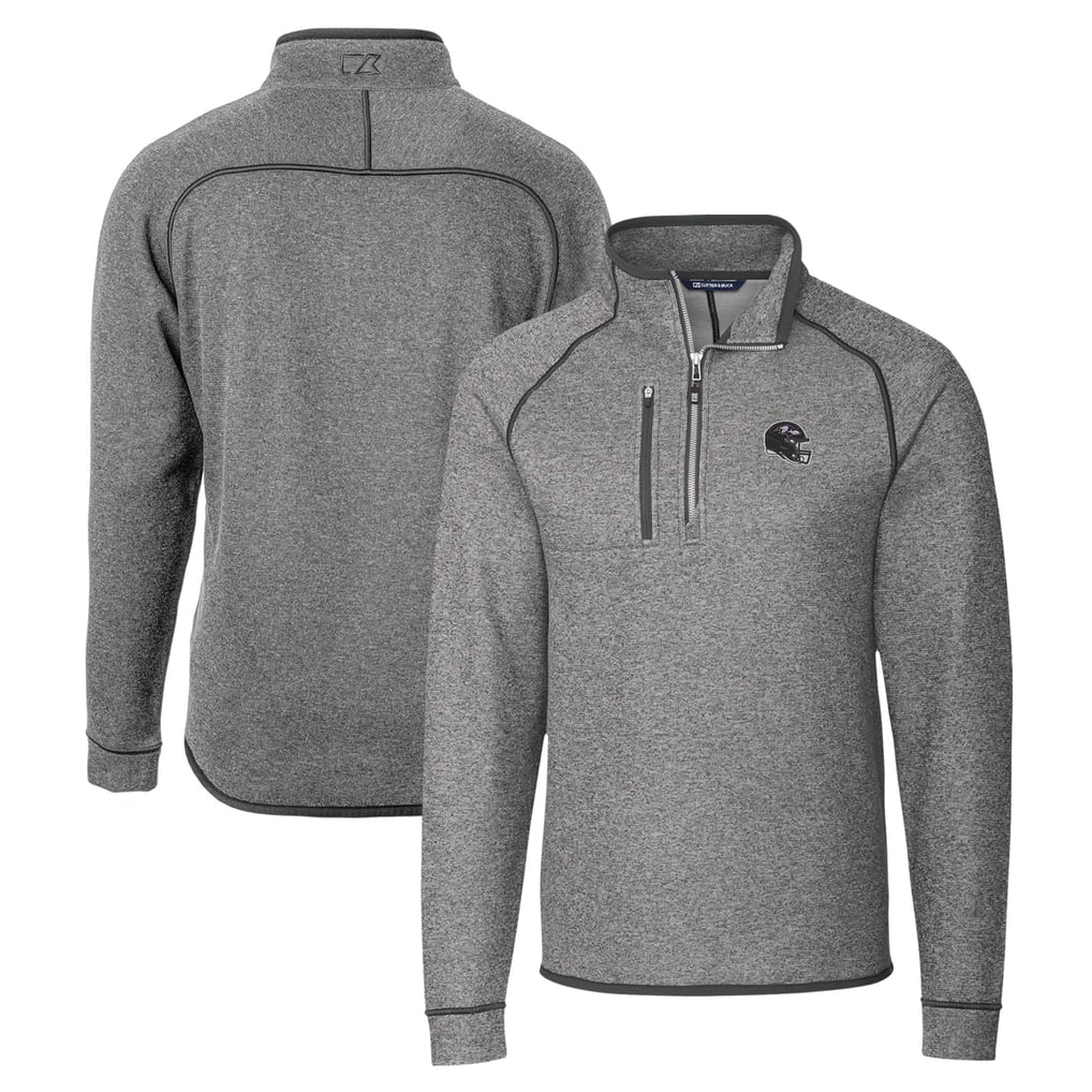  Baltimore Ravens Cutter & Buck Helmet Mainsail Sweater-Knit Half-Zip Pullover Jacket - Silver