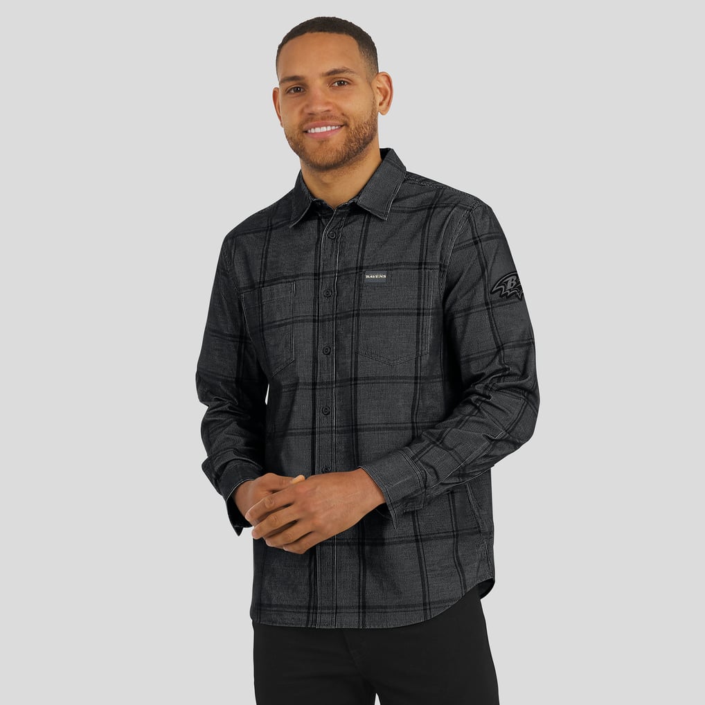 Baltimore Ravens Darius Rucker Collection by Fanatics Micro Corduroy Plaid Button Up Shirt - Black