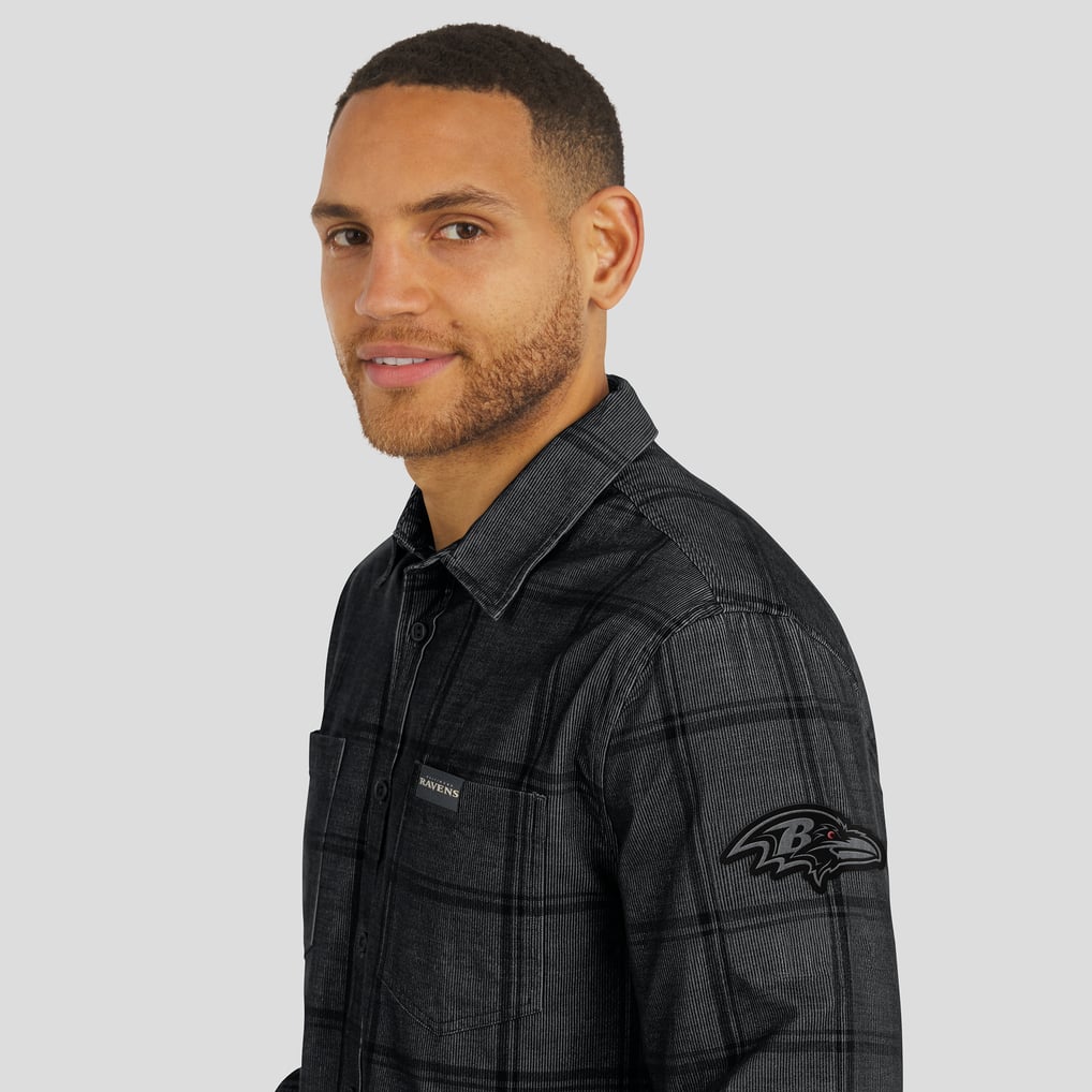Baltimore Ravens Darius Rucker Collection by Fanatics Micro Corduroy Plaid Button Up Shirt - Black
