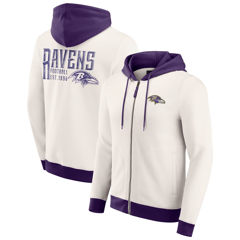 Baltimore Ravens Darius Rucker Collection by Fanatics Distressed Graphics Full-Zip Hoodie - Cream
