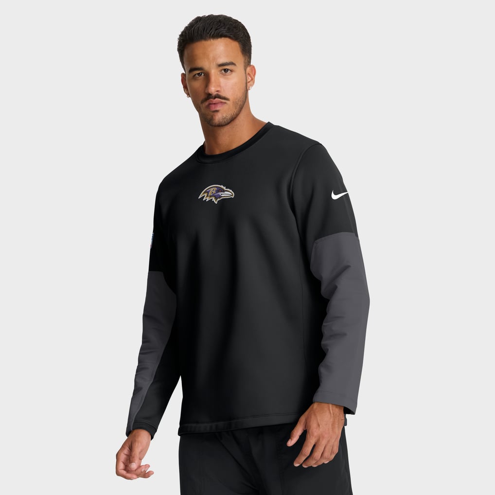 Baltimore Ravens Nike Sideline Coaches Midweight Therma-FIT Crew Pullover - Black