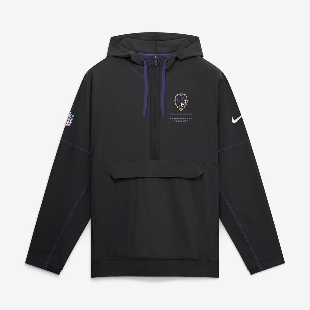 Baltimore Ravens Nike Sideline Logo Glory Anorak Half-Zip Hooded Jacket - Black