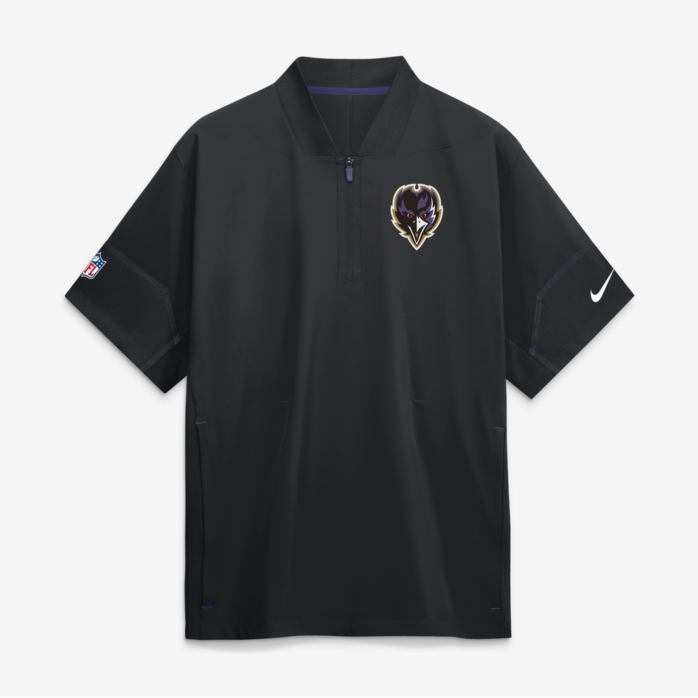 Baltimore Ravens Nike Sideline Short Sleeve Quarter-Zip Coaches Jacket - Black