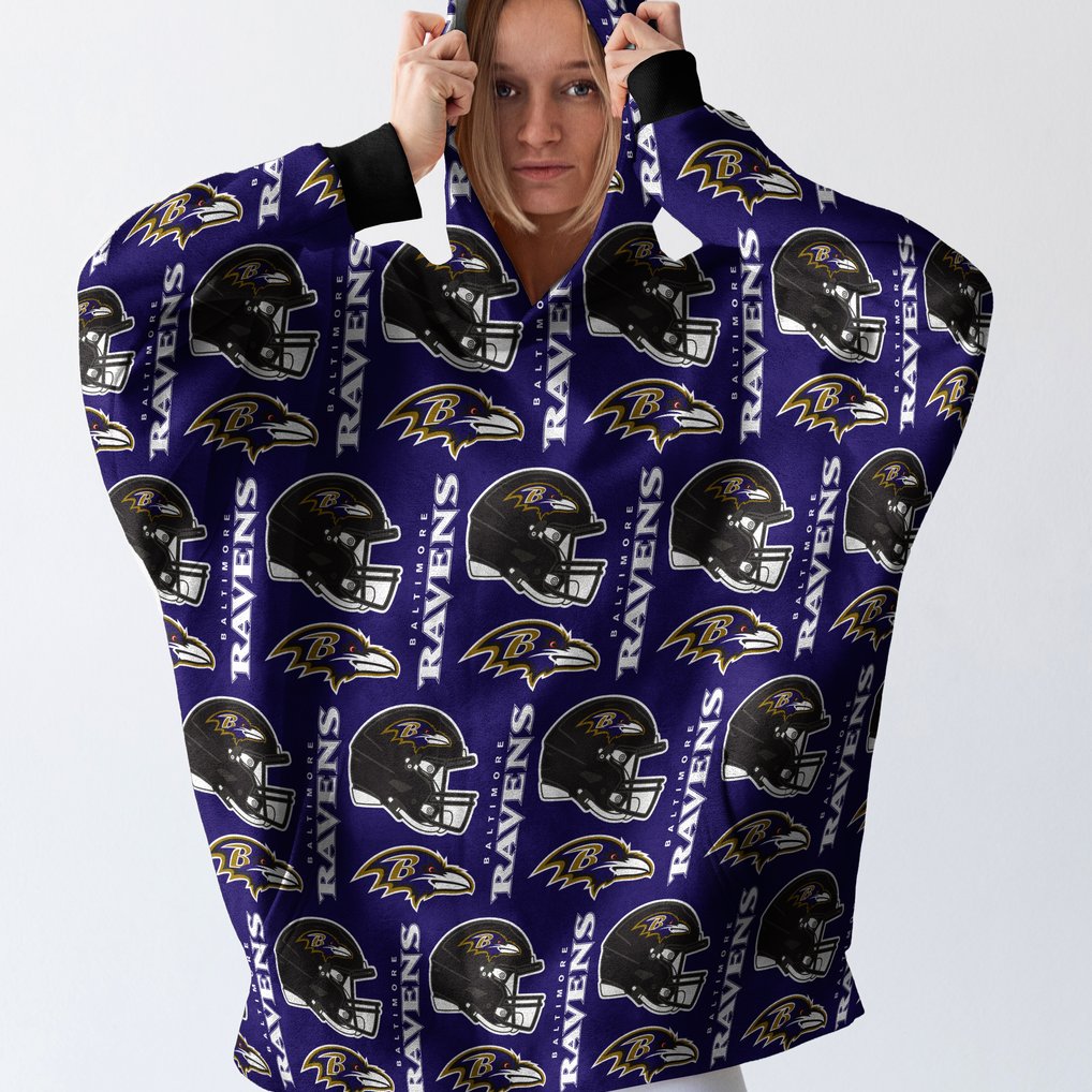 Baltimore Ravens Pegasus Homefield Repeat Logo Wearable Hooded Blanket