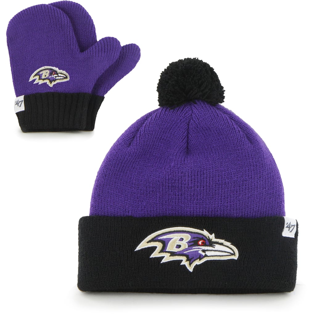 Baltimore Ravens '47 Toddler Bam Bam Cuffed Knit Hat with Pom and Mittens Set - Purple/Black