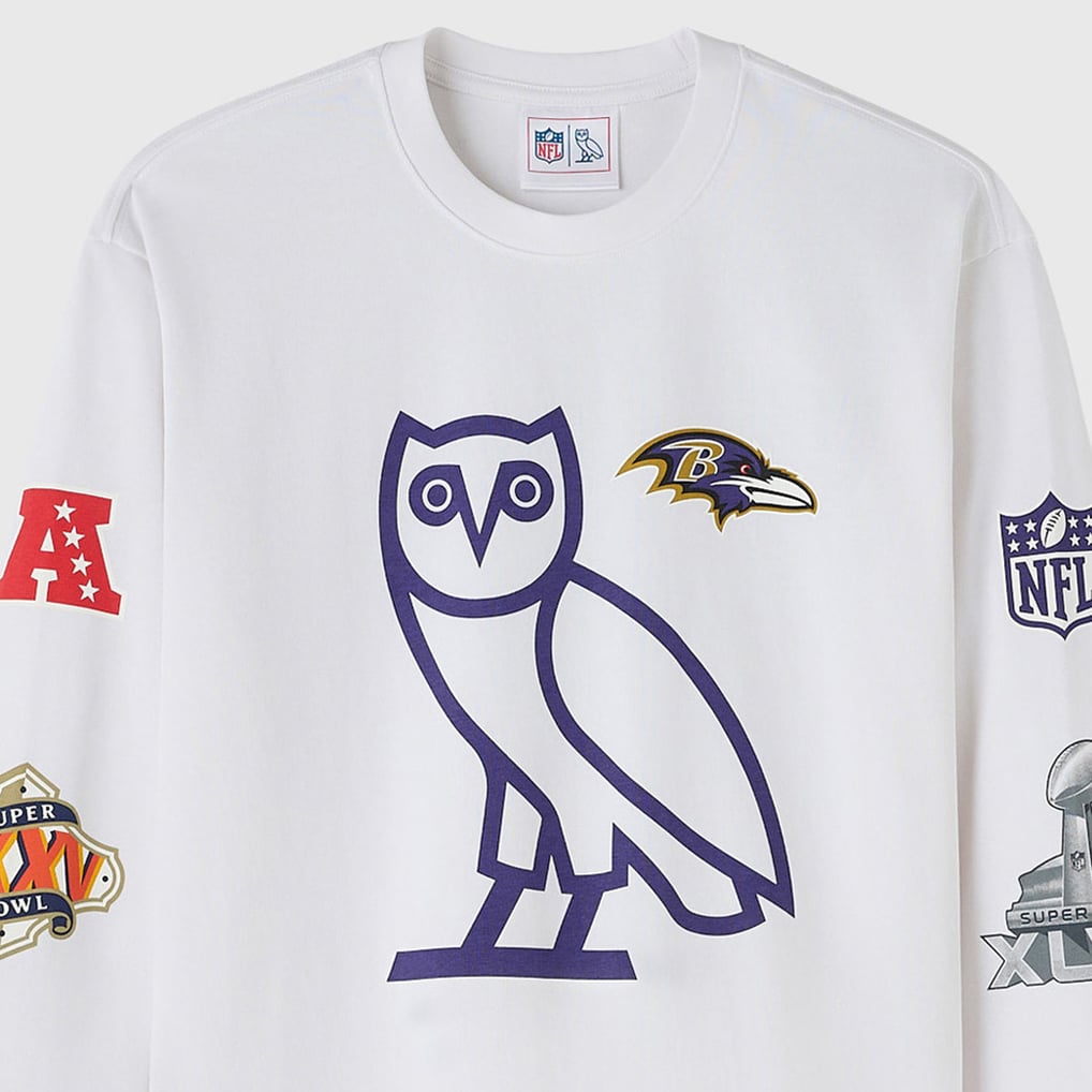 Baltimore Ravens OVO x NFL Unisex Long Sleeve T-Shirt - White