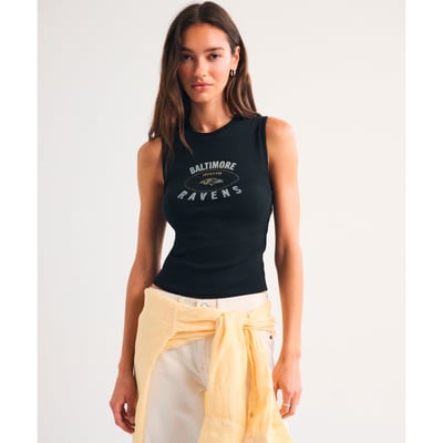Baltimore Ravens Abercrombie & Fitch Women's Bra-Free Rib High-Neck Tank Top - Black