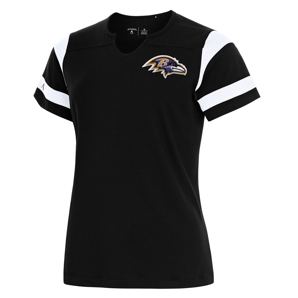 Baltimore Ravens Antigua Women's Encounter Short Sleeve Notch Neck Top - Black