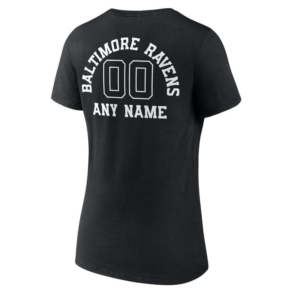 Baltimore Ravens Women's Personalized Name & Number Monochrome V-Neck T-Shirt - Black