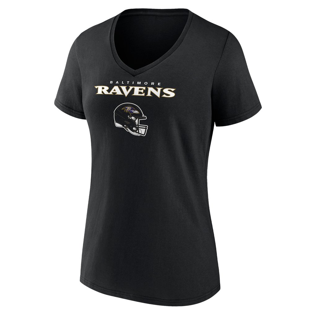 Baltimore Ravens Women's Personalized Name & Number Team Wordmark V-Neck T-Shirt - Black