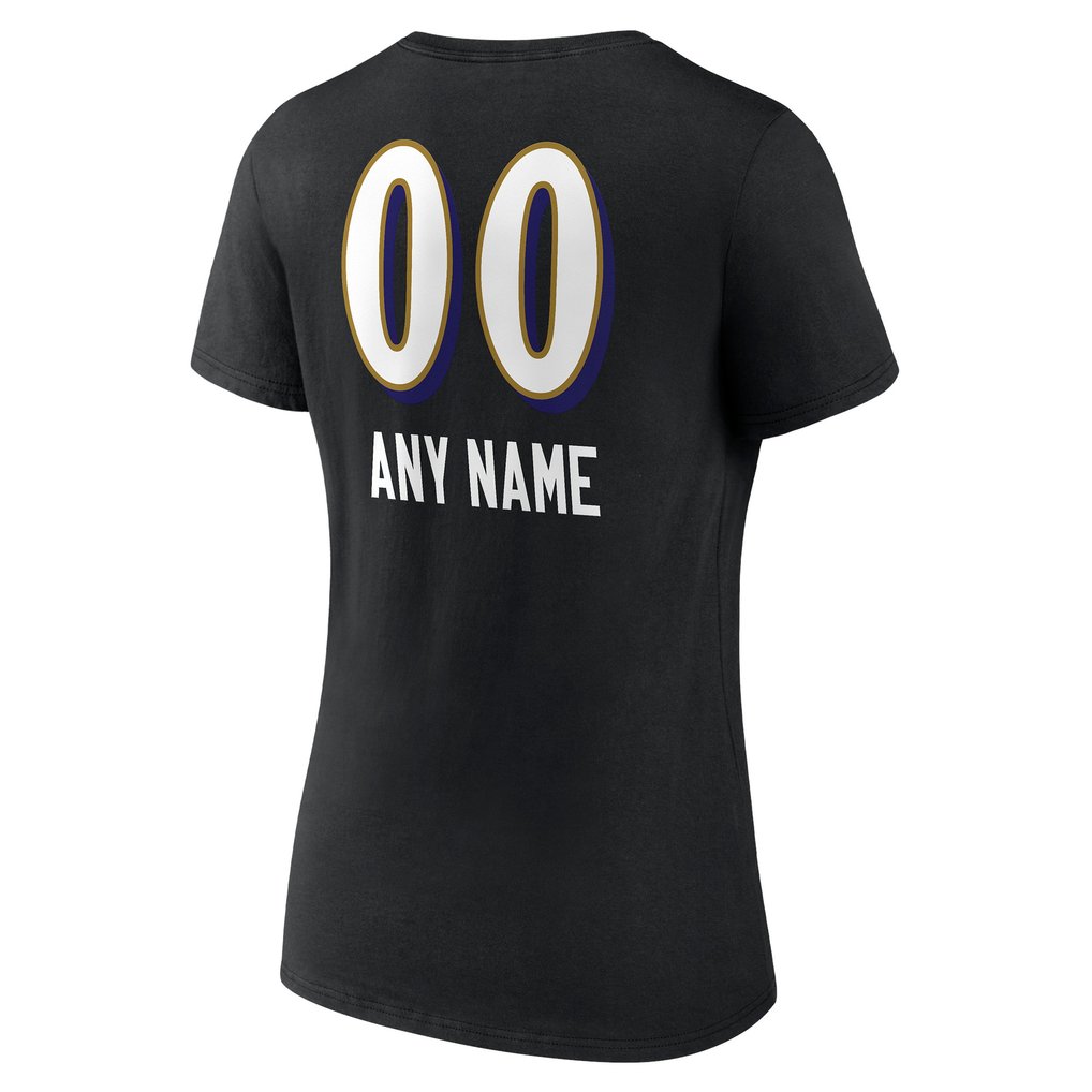 Baltimore Ravens Women's Personalized Name & Number Team Wordmark V-Neck T-Shirt - Black