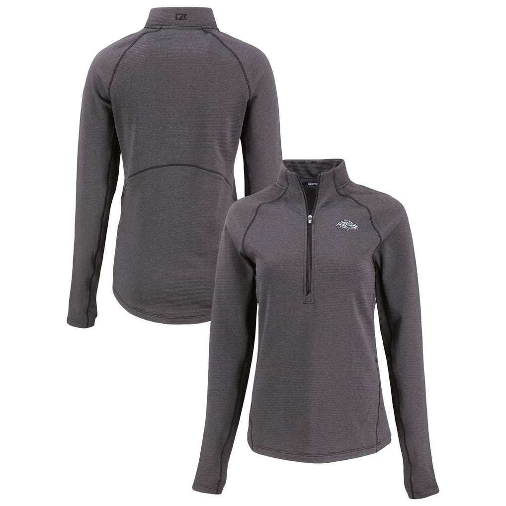 Baltimore Ravens Cutter & Buck Women's  Peshastin Eco Fleece Recycled Tri-Blend Raglan Half-Zip Jacket - Heather Black