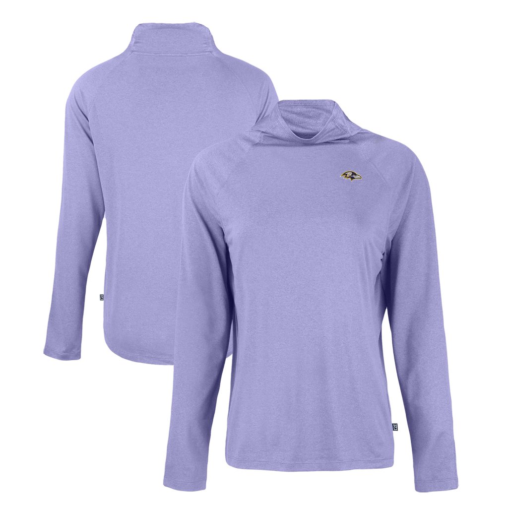 Baltimore Ravens Cutter & Buck Women's Coastline Epic Comfort Eco Recycled Funnel Neck Raglan Pullover Sweatshirt - Lavender