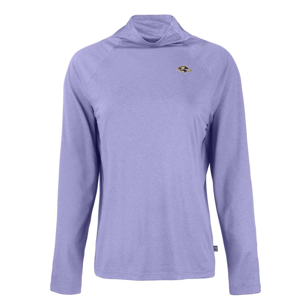 Baltimore Ravens Cutter & Buck Women's Coastline Epic Comfort Eco Recycled Funnel Neck Raglan Pullover Sweatshirt - Lavender