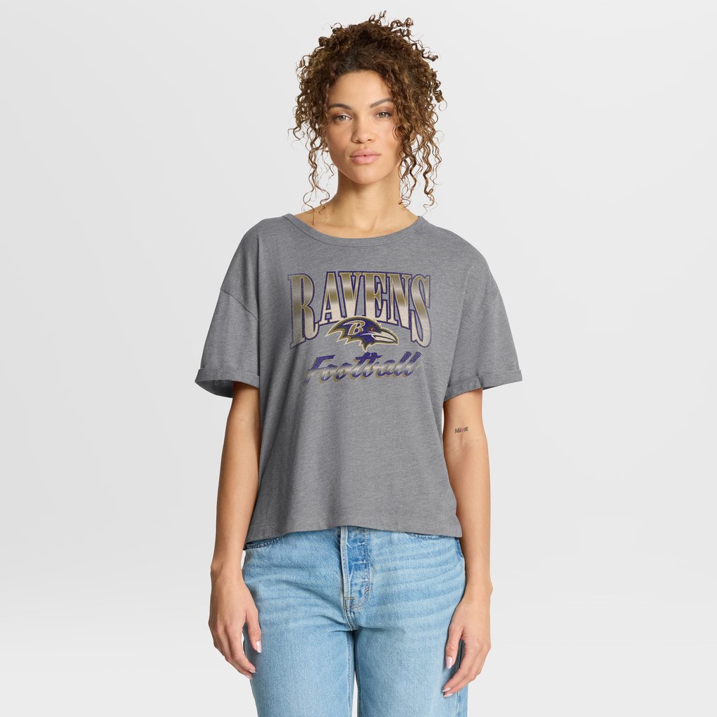 Baltimore Ravens Fanatics Women's Overplayed Tribute Tri-Blend Boxy T-Shirt - Heather Gray