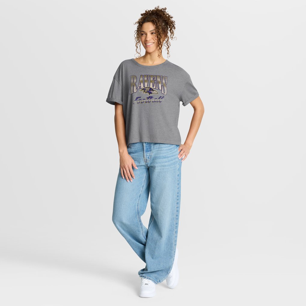 Baltimore Ravens Fanatics Women's Overplayed Tribute Tri-Blend Boxy T-Shirt - Heather Gray