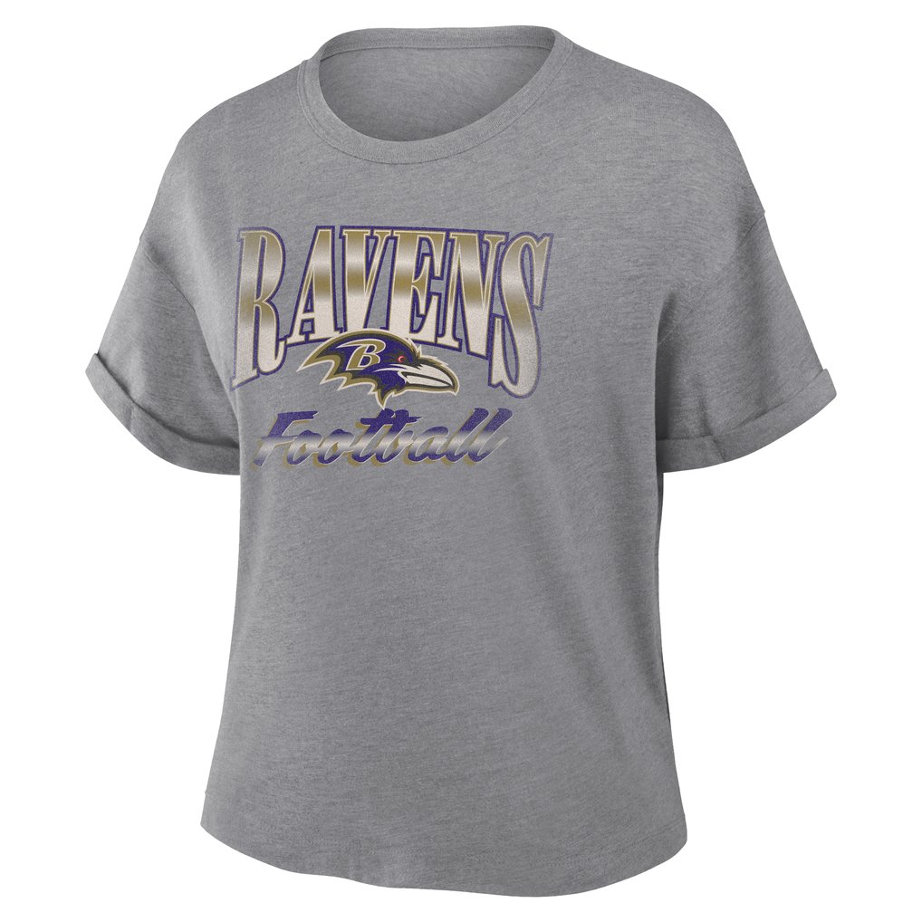 Baltimore Ravens Fanatics Women's Overplayed Tribute Tri-Blend Boxy T-Shirt - Heather Gray