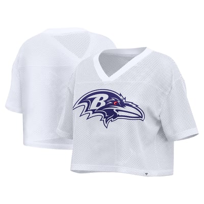 Baltimore Ravens Fanatics Women's Oversized Mesh Cropped V-Neck Jersey - White