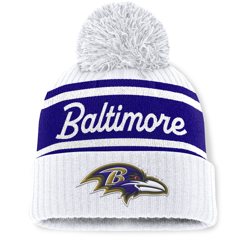 Baltimore Ravens Fanatics Pass Interference Cuffed Knit Hat with Pom  - White