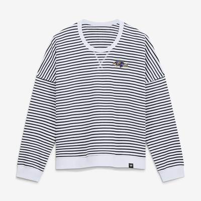 Baltimore Ravens Fanatics Women's Striped Oversized French Terry Sweatshirt - White/Black