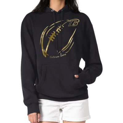 Baltimore Ravens G-III 4Her by Carl Banks Women's Metallic Print Football Sketch Fleece Pullover Hoodie - Black