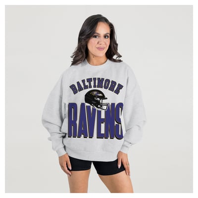  Baltimore Ravens Gameday Couture Women's Fierce Focus Premium Oversized Fleece Pullover Sweatshirt - Ash