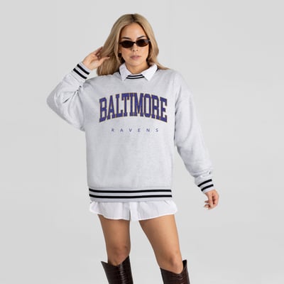Baltimore Ravens Gameday Couture Women's Oversized Easy Energy Ringer Stripe Sweatshirt - Ash